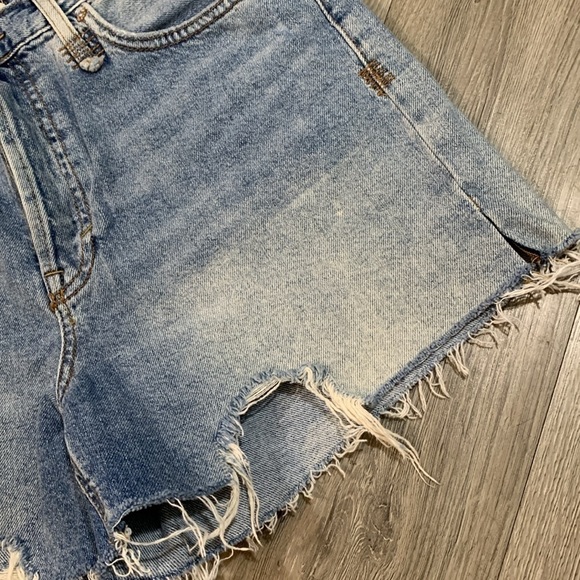 Free People We the Free Makai Distressed Blue Fray Hem Button Fly Denim Shorts - Picture 6 of 11